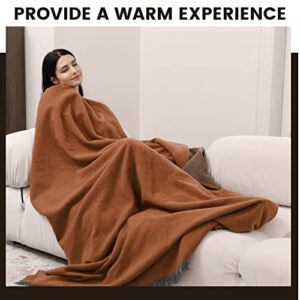 ZonLi Wool Blanket with Fringe, 60"x80" Large Warm Washable Throw Blanket for Military Camping Outdoor Emergency Kits, Double-Sided Fall Throw Blanket for Couch, All Season Use(Red Brown)
