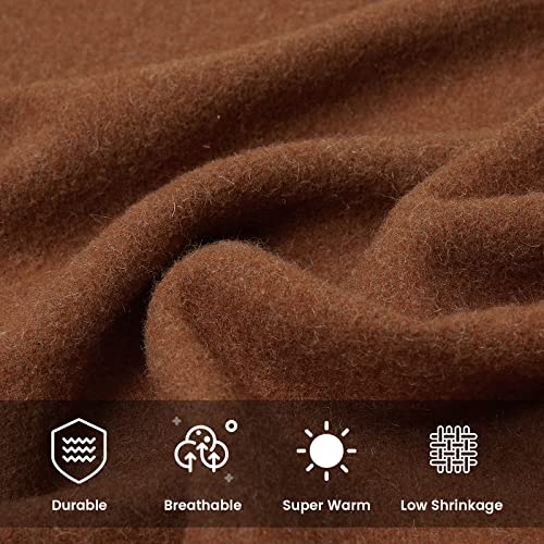 ZonLi Wool Blanket with Fringe, 60"x80" Large Warm Washable Throw Blanket for Military Camping Outdoor Emergency Kits, Double-Sided Fall Throw Blanket for Couch, All Season Use(Red Brown)
