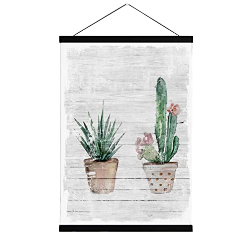 EyeArtHouse Cactus Original Canvas Wall Art, Acrylic Green Succulent Plants Painting Print on Canvas with Magnetic Magnetic Poster Frames, Ready to Hang for Bedroom and Bathroom 16”X 24”