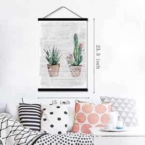 EyeArtHouse Cactus Original Canvas Wall Art, Acrylic Green Succulent Plants Painting Print on Canvas with Magnetic Magnetic Poster Frames, Ready to Hang for Bedroom and Bathroom 16”X 24”
