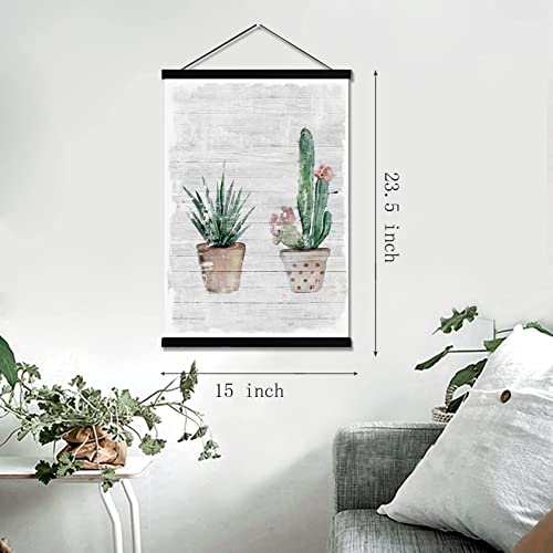 EyeArtHouse Cactus Original Canvas Wall Art, Acrylic Green Succulent Plants Painting Print on Canvas with Magnetic Magnetic Poster Frames, Ready to Hang for Bedroom and Bathroom 16”X 24”