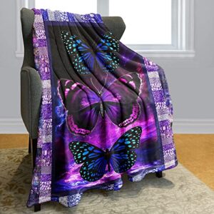 yisumei purple butterfly blanket, fantasy starry sky lightning rivers mixed with pebble rock border, lightweight and comfort, 50″x60″
