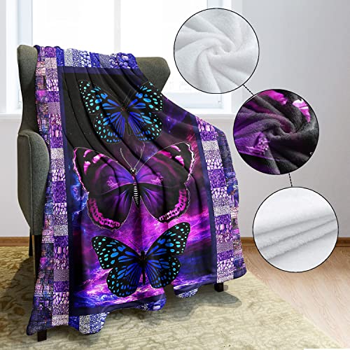 YISUMEI Purple Butterfly Blanket, Fantasy Starry Sky Lightning Rivers Mixed with Pebble Rock Border, Lightweight and Comfort, 50"x60"