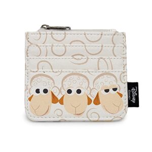 buckle down disney wallet, id zip top, pixar, toy story 4 sheep trio billy goat and gruff pose, white, vegan leather