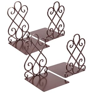 book ends, bookends for shelves, bookends decorative, book ends to hold books heavy duty metal bookends book stoppers for kitchen shelf office library, 7 x 6.1 x 8.6 inch brown (2 pairs)