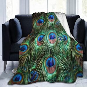 peacock feather throw blanket super soft cozy fleece flannel blanket gifts for all season couch bed sofa office camping 60″x50″