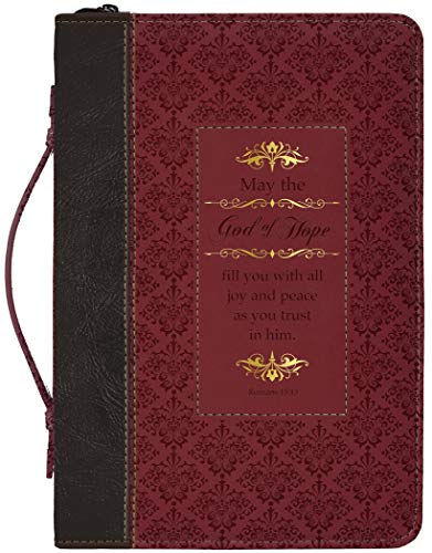 God of Hope Joy Peace Romans Black and Burgundy Large Faux Leather Bible Cover