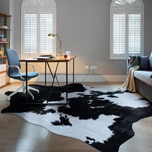 rugoo black faux cowhide rug 8.3 ft x 6.2 ft cow print rug faux animal skin rug for living room bedroom nursery