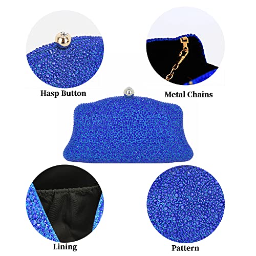 Chaliwini Shiny Rhinestone Crystal Purse Royal Blue Clutch Evening Bag For Women Wedding Party Glitter Handbag