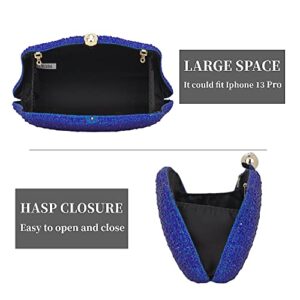 Chaliwini Shiny Rhinestone Crystal Purse Royal Blue Clutch Evening Bag For Women Wedding Party Glitter Handbag