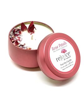 rejoice soy wax candle| rose petal scented soy candles for aromatherapy, stress relief & gifting| non-toxic, phthalate free| ideal for home, bedroom & bathroom decor | 100% natural & vegan| 4 oz