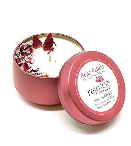 Rejoice Soy Wax Candle| Rose Petal Scented Soy Candles for Aromatherapy, Stress Relief & Gifting| Non-Toxic, Phthalate Free| Ideal for Home, Bedroom & Bathroom Decor | 100% Natural & Vegan| 4 oz