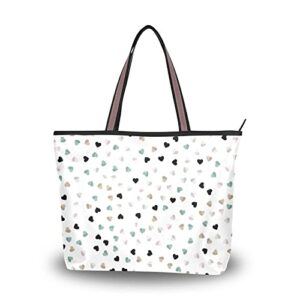 hearts icon tote bag aesthetic, large capacity zipper women grocery bags purse for daily life 2 sizes