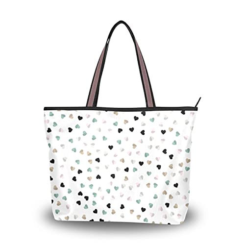 Hearts Icon Tote Bag Aesthetic, Large Capacity Zipper Women Grocery Bags Purse for Daily Life 2 Sizes