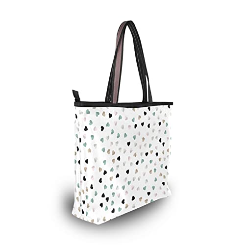 Hearts Icon Tote Bag Aesthetic, Large Capacity Zipper Women Grocery Bags Purse for Daily Life 2 Sizes