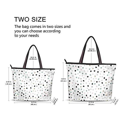 Hearts Icon Tote Bag Aesthetic, Large Capacity Zipper Women Grocery Bags Purse for Daily Life 2 Sizes