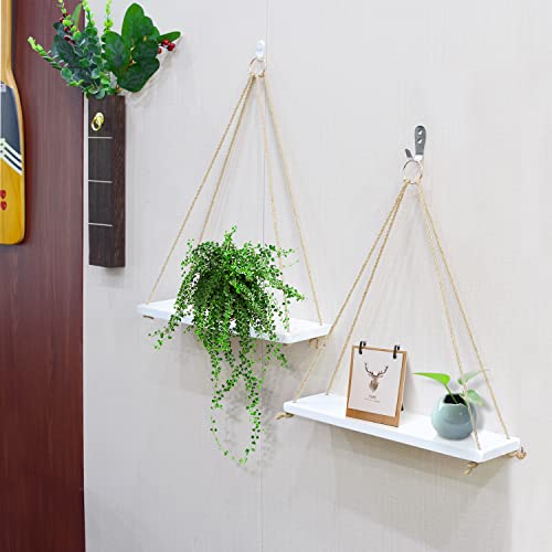 WoodLiving Hanging Shelves for Wall- Hanging Plant Shelf of 2 Set - Rope Floating Shelf Wall Decor Bedroom - ZS-2022-04021 wood-04021