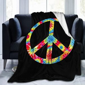 perinsto tie dyed peace sign throw blanket ultra soft warm all season decorative fleece blankets for bed chair car sofa couch bedroom 50″x40″