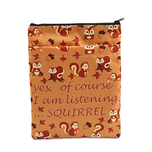 WSNANG Squirrel Themed Book Sleeve with Zipper Squirrel Gifts for Squirrel Lovers Cute Squirrel Book Covers for Paperbacks Animal Lovers Gifts (Squirrel BS)