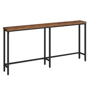 hoobro console table, 63″ narrow entryway table, extra long sofa table behind couch, 1.2” thick board, skinny hallway table, living room, corridor, vintage brown and black bf160xg01g1