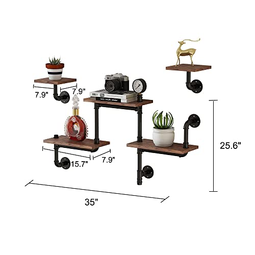 HEONITURE Industrial Pipe Shelving, Rustic Pipe Shelves for Wall Decor, Modern Ladder Shelf with Wood Planks, Floating Shelves Wall Mounted for Home, Living Room, Office(Set of 3 Bookshelf)