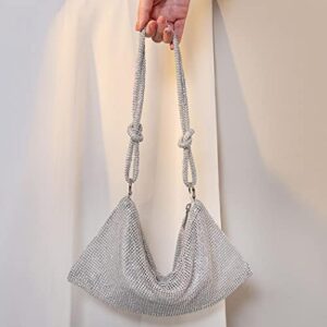 Rhinestone Hobo Bag for Women Knotted Evening Handbag Shiny Purse Sparkly Clutch Tote Dumpling Bag for Party Wedding Club (Gold)