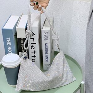 Rhinestone Hobo Bag for Women Knotted Evening Handbag Shiny Purse Sparkly Clutch Tote Dumpling Bag for Party Wedding Club (Gold)