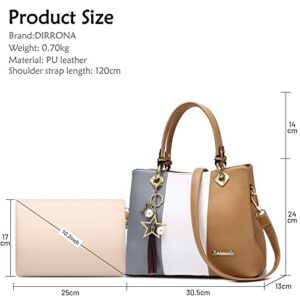 DIRRONA Elegant Women Handbag Fashion Womens Shoulder Bag Colorful Stripes Casual Crossbody Bag Suited Work Travel Daily Top Tote Bag Tassel Pendant Brown