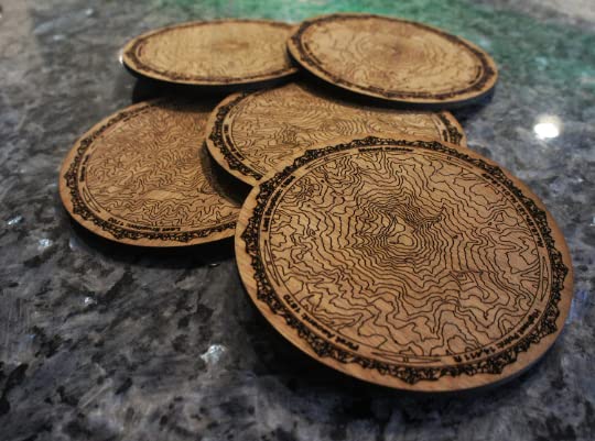 Pacific Northwest Mountains Wooden Coasters | Set of 5 | Topography Coasters Active (Poplar)