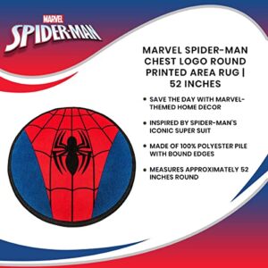 Marvel Spider-Man Chest Logo 52-Inch Round Printed Area Rug | Indoor Floor Mat, Accent Rugs For Living Room and Bedroom, Home Decor For Kids Playroom | Comic Book Gifts And Collectibles