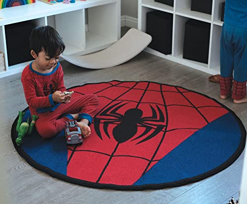 Marvel Spider-Man Chest Logo 52-Inch Round Printed Area Rug | Indoor Floor Mat, Accent Rugs For Living Room and Bedroom, Home Decor For Kids Playroom | Comic Book Gifts And Collectibles