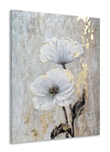 mybeautywalla vertical flower oil painting – hand painted abstract floral artwork with gold foil – modern still life pictures for living room hallway farmhouse decor