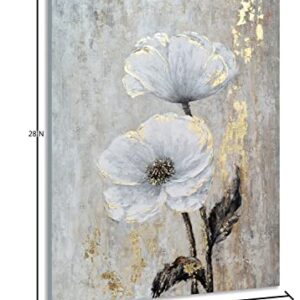 MYBEAUTYWALLA Vertical Flower Oil Painting - Hand Painted Abstract Floral Artwork with Gold Foil - Modern Still Life Pictures for Living Room Hallway Farmhouse Decor