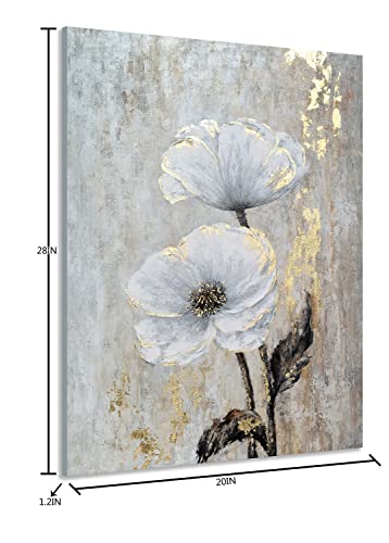 MYBEAUTYWALLA Vertical Flower Oil Painting - Hand Painted Abstract Floral Artwork with Gold Foil - Modern Still Life Pictures for Living Room Hallway Farmhouse Decor