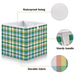 WELLDAY Storage Basket Rainbow Tartan Glen Plaid Foldable 11 x 11 x 11 in Cube Storage Bin Home Decor Organizer Storage Baskets Box for Toys, Books, Shelves, Closet, Laundry, Nursery