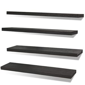 ikjzizp rustic farmhouse floating shelves wood wall shelves for bedroom/bathroom/kitchen/living room decor storage – 24 inch black set of 4