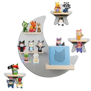 Floating Shelf Wall Mounted Set of 4 (Moon and 3 Stars) for Toniebox Starter Set, Tonie Figures - Magnetic Wooden Shelves Compatible with Toniebox Player Audio Character for Children Baby's Room