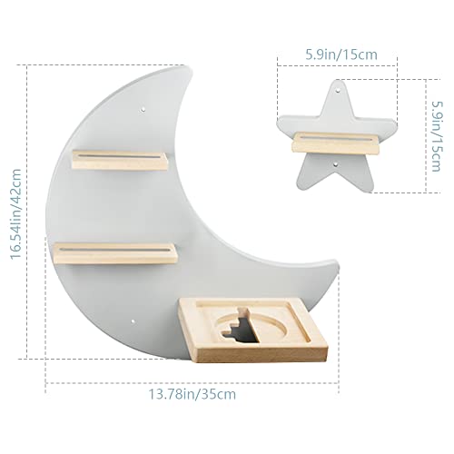 Floating Shelf Wall Mounted Set of 4 (Moon and 3 Stars) for Toniebox Starter Set, Tonie Figures - Magnetic Wooden Shelves Compatible with Toniebox Player Audio Character for Children Baby's Room