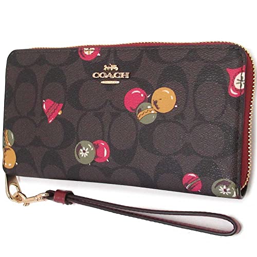 COACH Accordian Zip Phone Wallet Wristlet (IM/Brown Black Multi With Ornament Print)