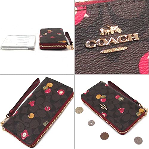 COACH Accordian Zip Phone Wallet Wristlet (IM/Brown Black Multi With Ornament Print)