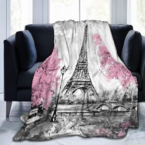 perinsto paris eiffel tower throw blanket ultra soft warm all season decorative fleece blankets for bed chair car sofa couch bedroom 50″x40″