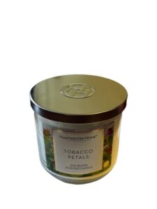 huntington home soy blend scented candle all scented, 3 wicks 45/60 hours (tobacco petals))
