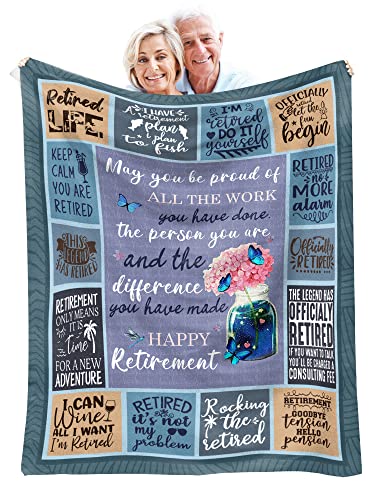 Happy Retirement Gifts for Women/Men 2023, Best Retirement Gifts for Women, Retired Gifts for Women, Farewell Gifts for Coworkers, Coworker Leaving Gifts for Women, Retirement Blanket 60”x50”