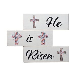 JennyGems He Is Risen Wooden Sign Set and Easter Decor, Tiered Tray and Tabletop Easter Decorations, Christian Easter, Made in USA