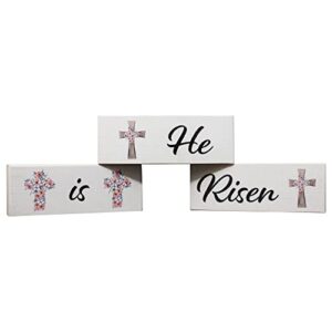 JennyGems He Is Risen Wooden Sign Set and Easter Decor, Tiered Tray and Tabletop Easter Decorations, Christian Easter, Made in USA