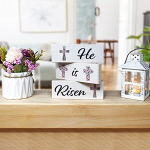 JennyGems He Is Risen Wooden Sign Set and Easter Decor, Tiered Tray and Tabletop Easter Decorations, Christian Easter, Made in USA