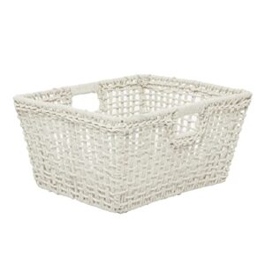 cosmoliving by cosmopolitan cotton rectangle storage basket with handles, 19″ x 16″ x 10″, white