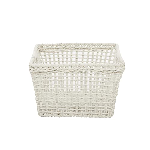 CosmoLiving by Cosmopolitan Cotton Rectangle Storage Basket with Handles, 19" x 16" x 10", White