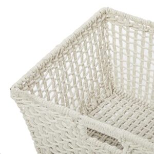 CosmoLiving by Cosmopolitan Cotton Rectangle Storage Basket with Handles, 19" x 16" x 10", White