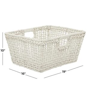 CosmoLiving by Cosmopolitan Cotton Rectangle Storage Basket with Handles, 19" x 16" x 10", White